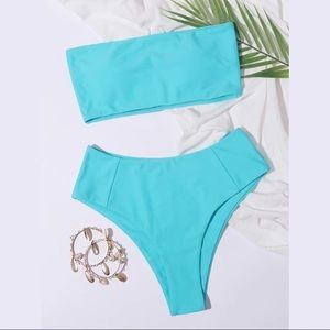 SHEIN Teal Bandeau High Waisted Bikini